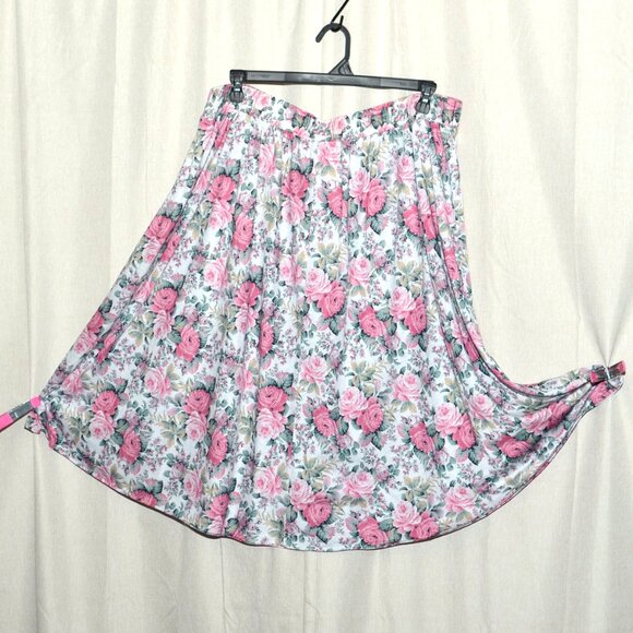 Plus Size 26W Women's Stretch Waist Midi Circle Skirt Vintage Floral Rose Print - Picture 3 of 7